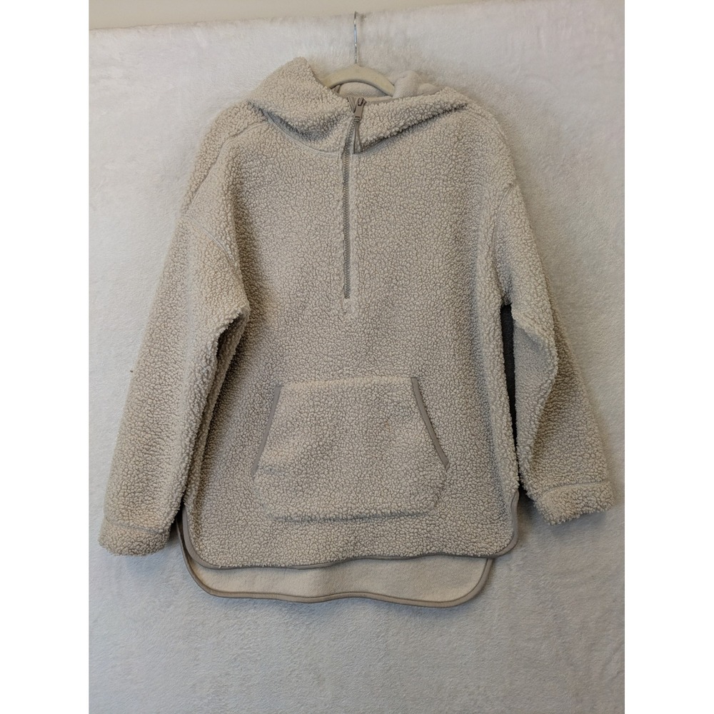 Old Navy Hoodie Women's Small Beige Quarter Zip Sherpa Pullover Fleece